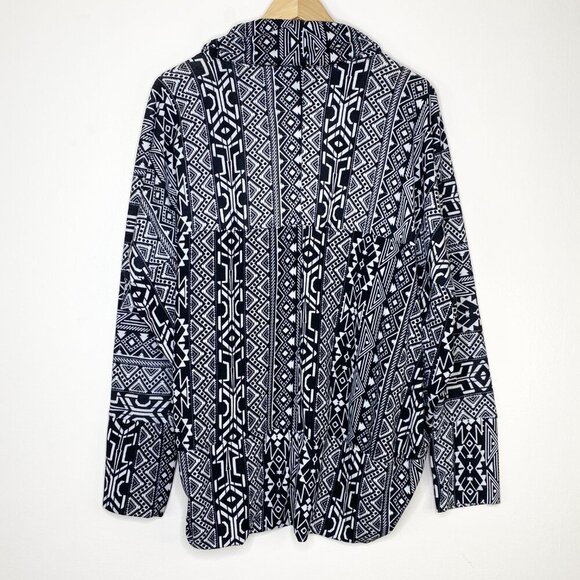 Rouge Collection Women's 3X Black White Aztec Print Long Cardigan Plus Size Boho - Picture 4 of 8